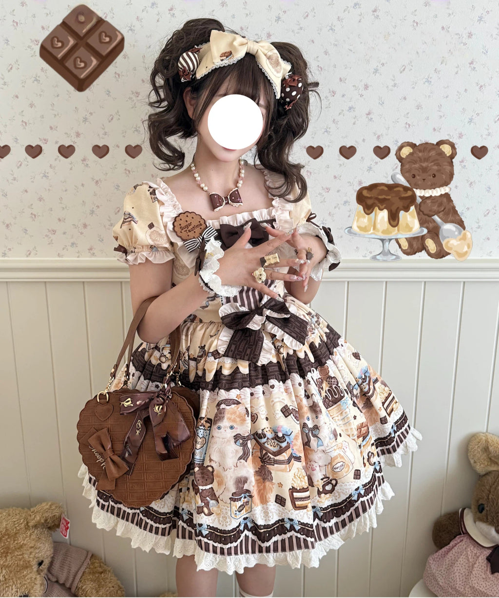 Sweet Lolita Honey Chocolate Cream Cake Dress Dessert Printed