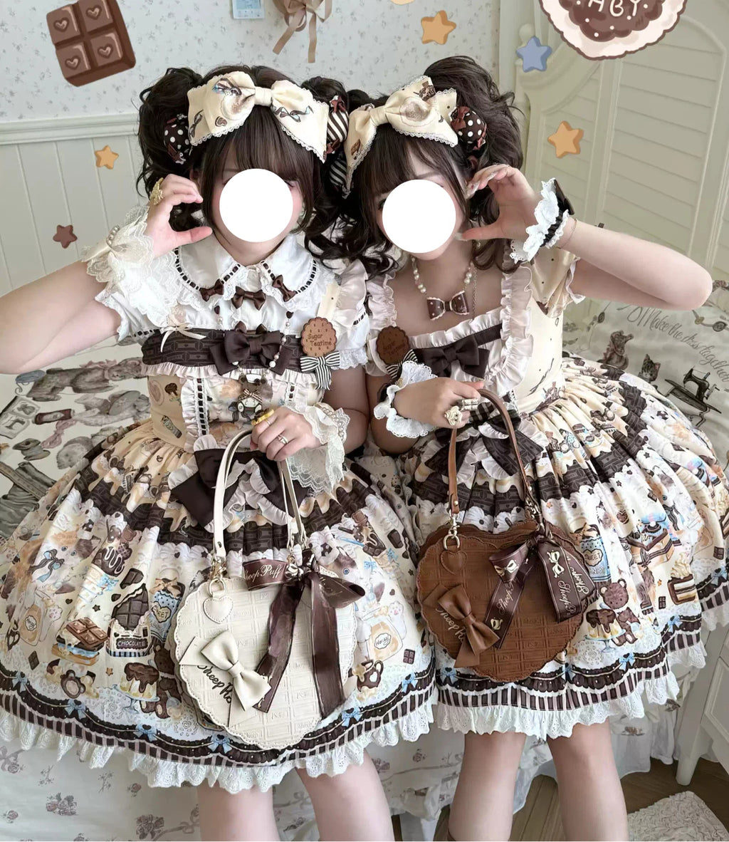 Sweet Lolita Honey Chocolate Cream Cake Dress Dessert Printed