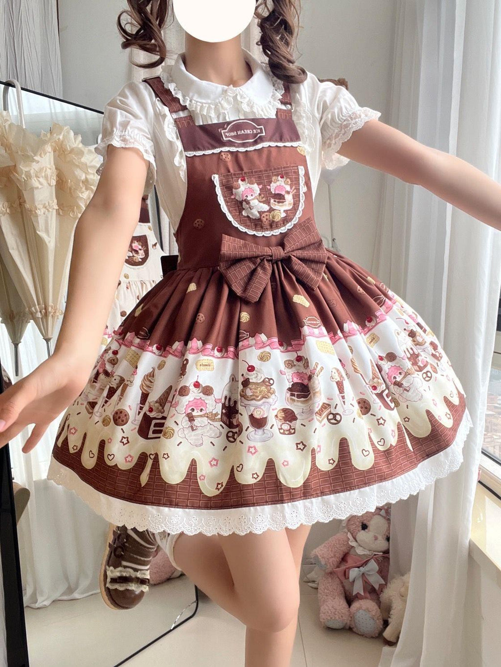 Sweet Lolita Dessert Print JSK Dress Chocolate Apron Style Jumperskirt