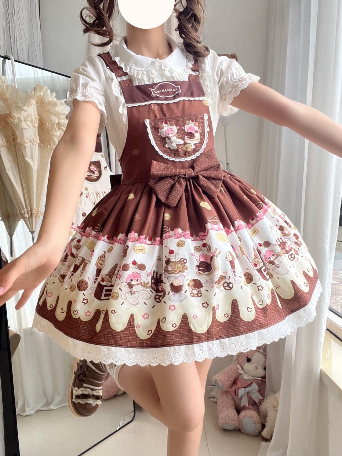 Sweet Lolita Dessert Print JSK Dress Chocolate Apron Style Jumperskirt