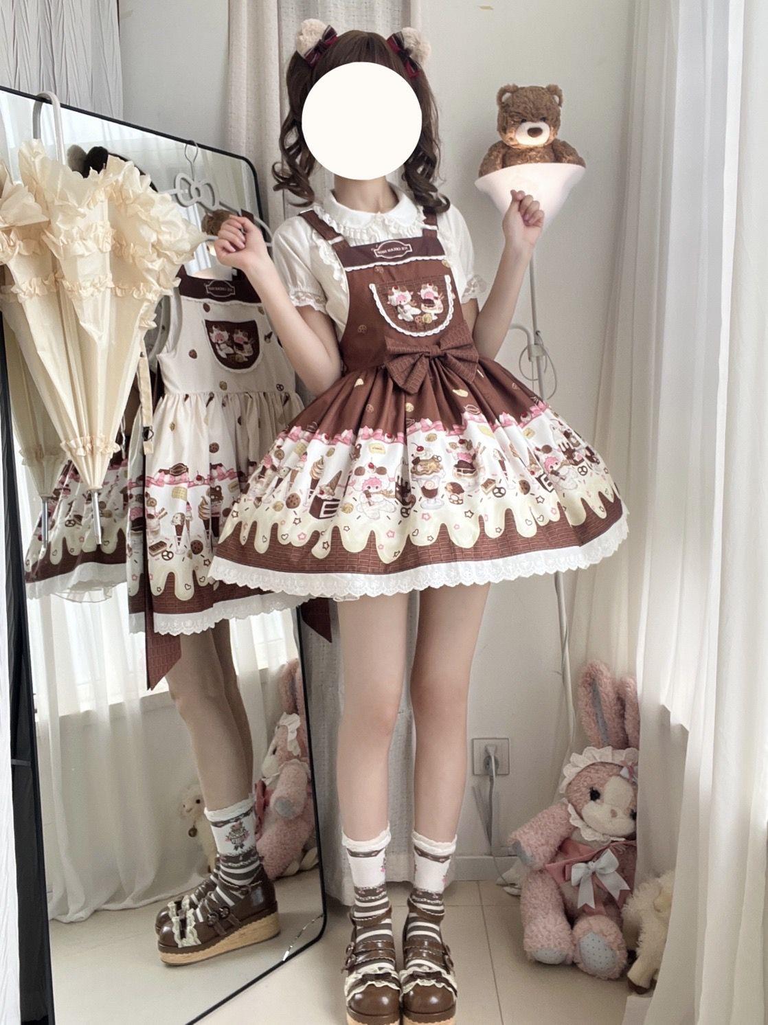 Sweet Lolita Dessert Print JSK Dress Chocolate Apron Style Jumperskirt
