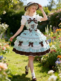Sweet Lolita Pastel Mint Chocolate Bow Cake Dress Lace Princess Ball Gown for Party