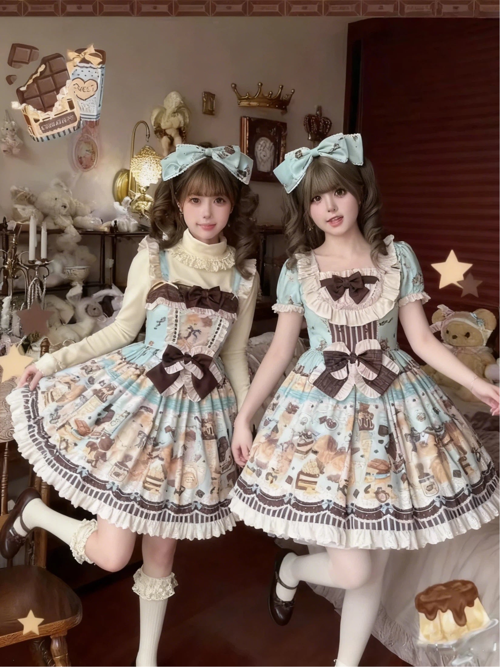 Sweet Lolita Honey Chocolate Cream Cake Dress Dessert Printed