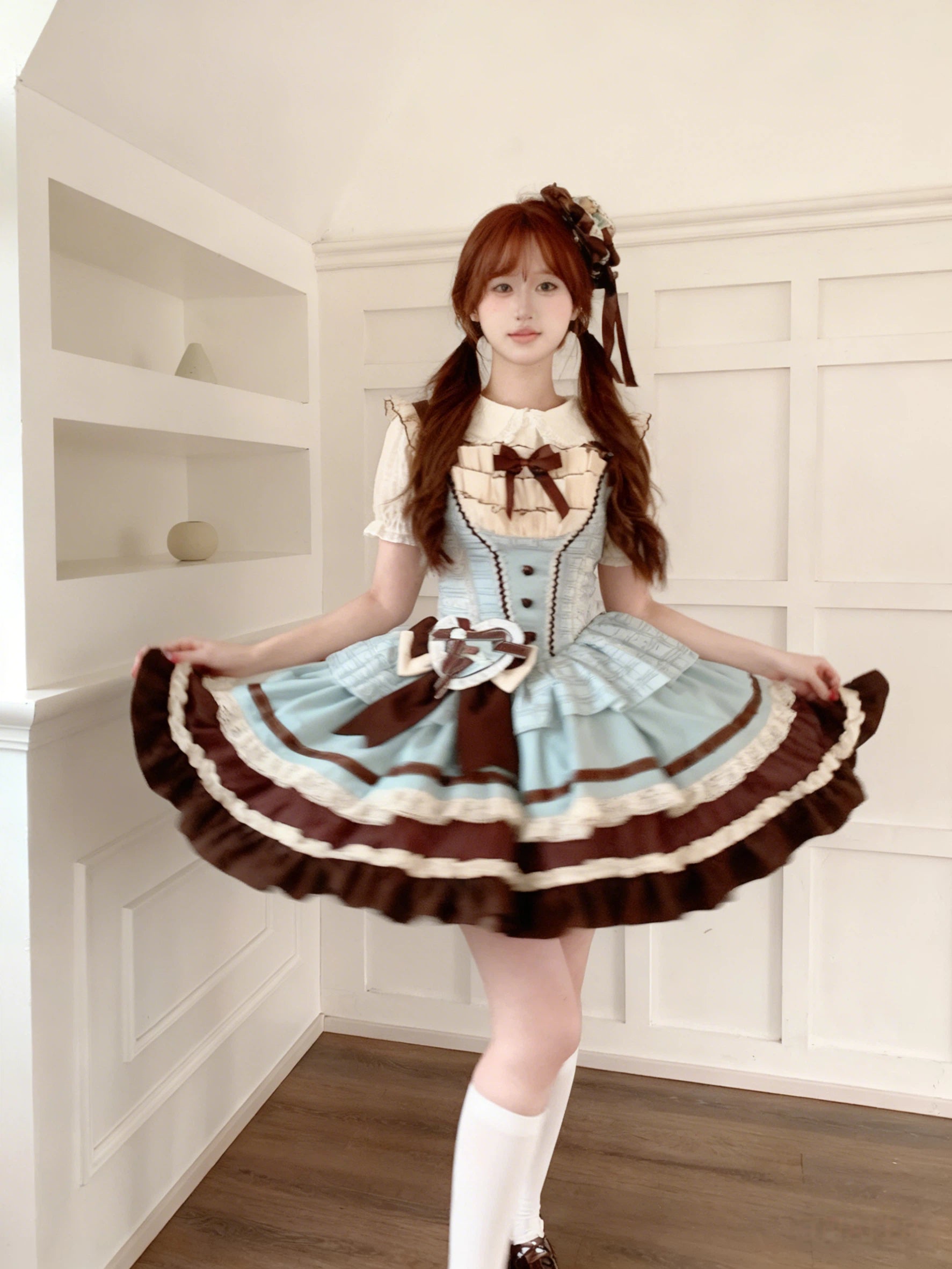 Sweet Lolita Mint Chocolate JSK Short Dress Set Plus Size with Short Long Sleeve