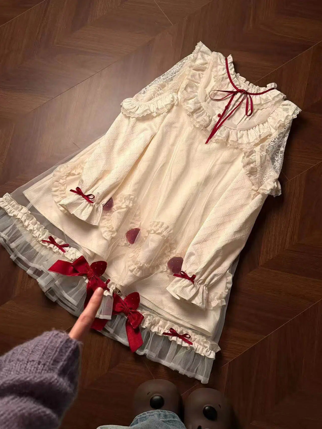 Sweet Lolita Strawberry Cream Cake OP Dress Doll-Style Long-Sleeve Gown