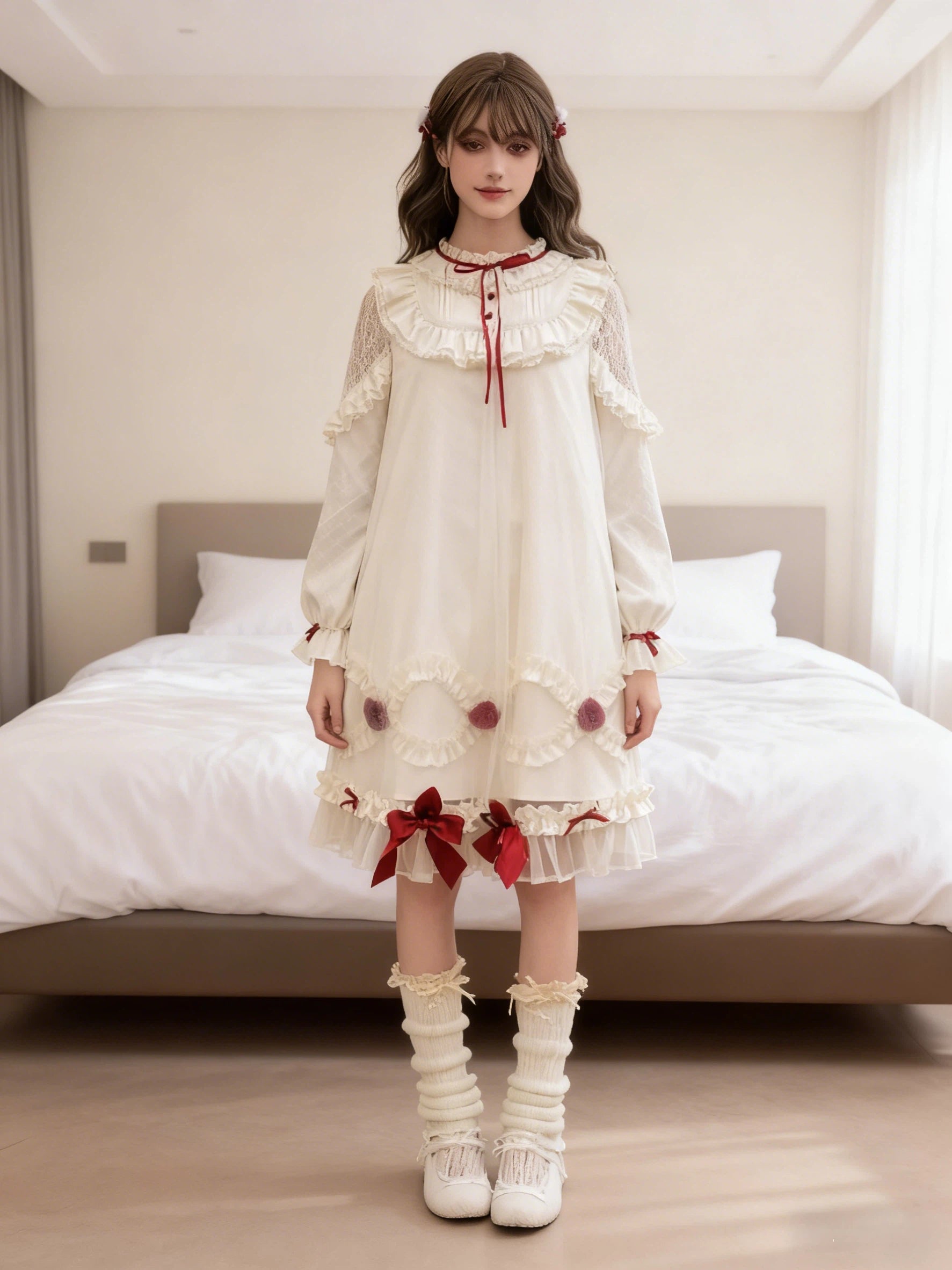 Sweet Lolita Strawberry Cream Cake OP Dress Doll-Style Long-Sleeve Gown