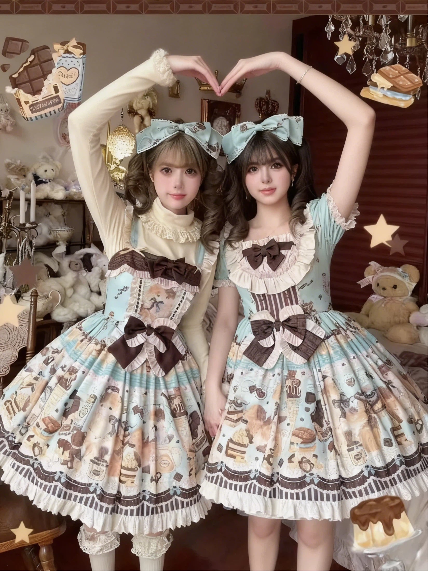 Sweet Lolita Honey Chocolate Cream Cake Dress Dessert Printed