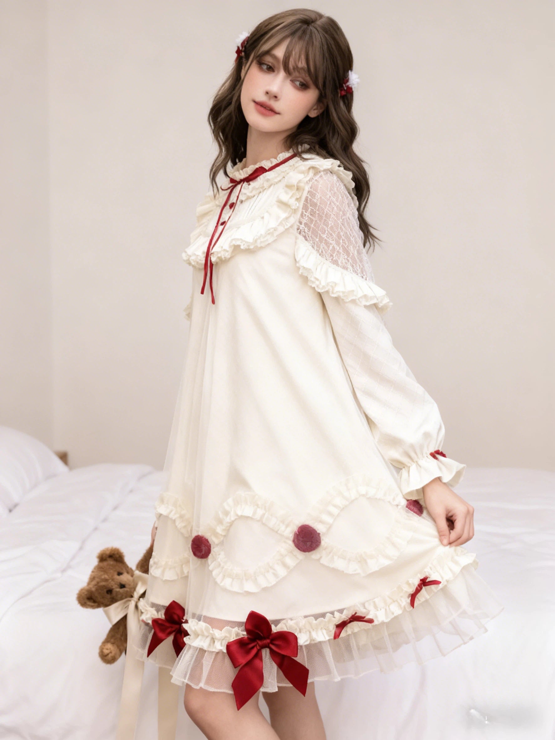 Sweet Lolita Strawberry Cream Cake OP Dress Doll-Style Long-Sleeve Gown