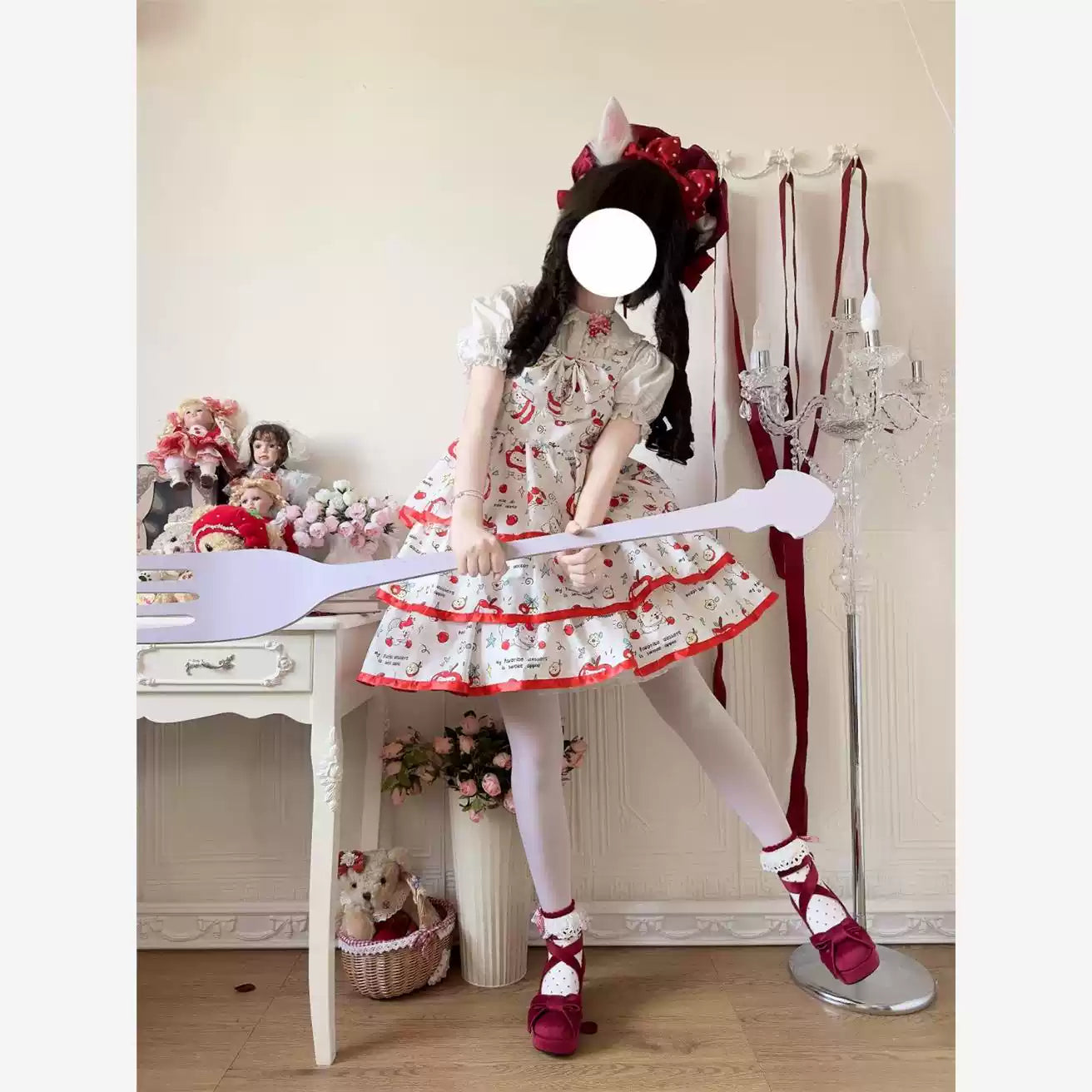 Sweet Lolita Strawberry Doll OP Dress Cute Printed Short-Sleeve Gown