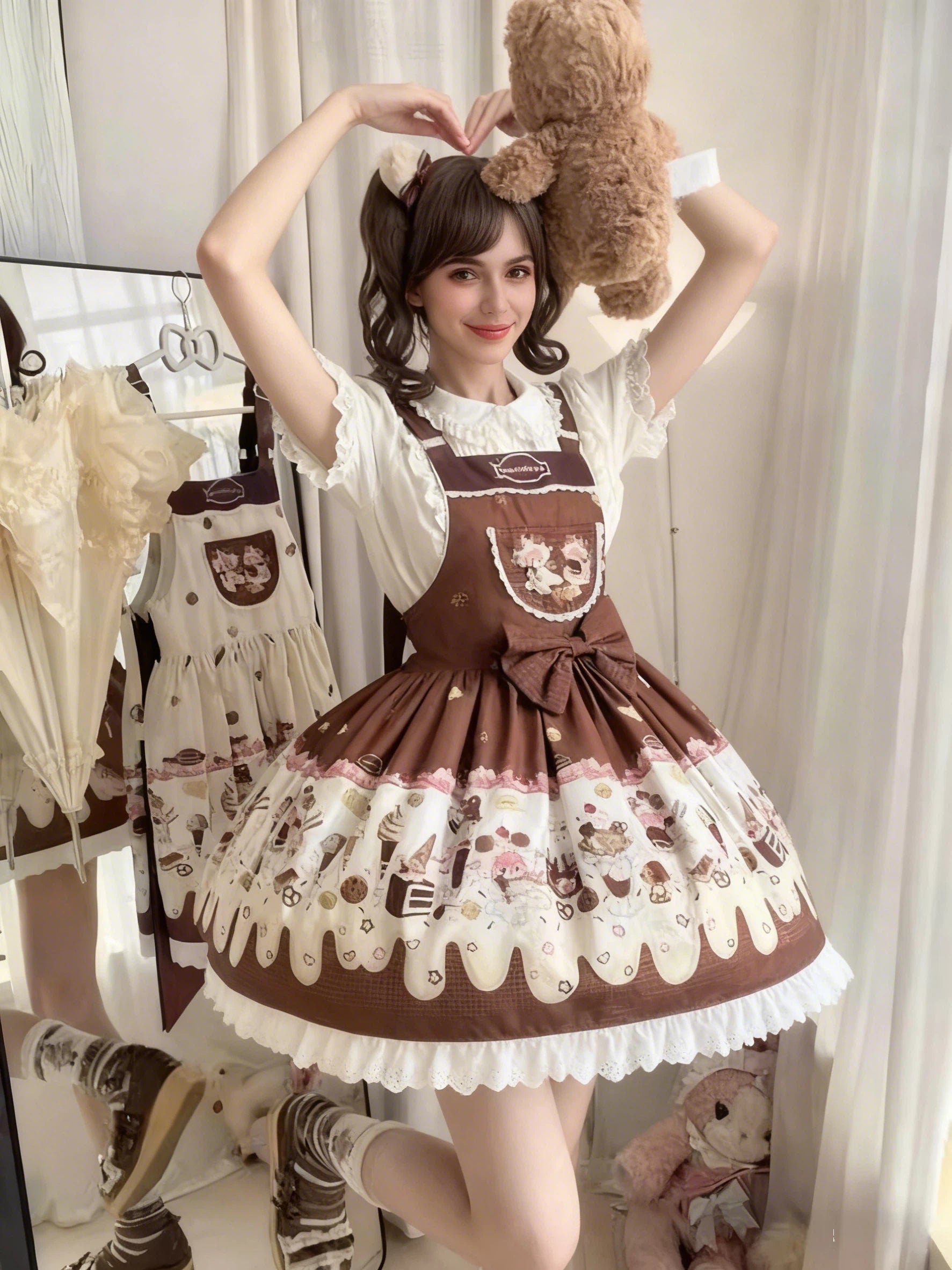 Sweet Lolita Dessert Print JSK Dress Chocolate Apron Style Jumperskirt