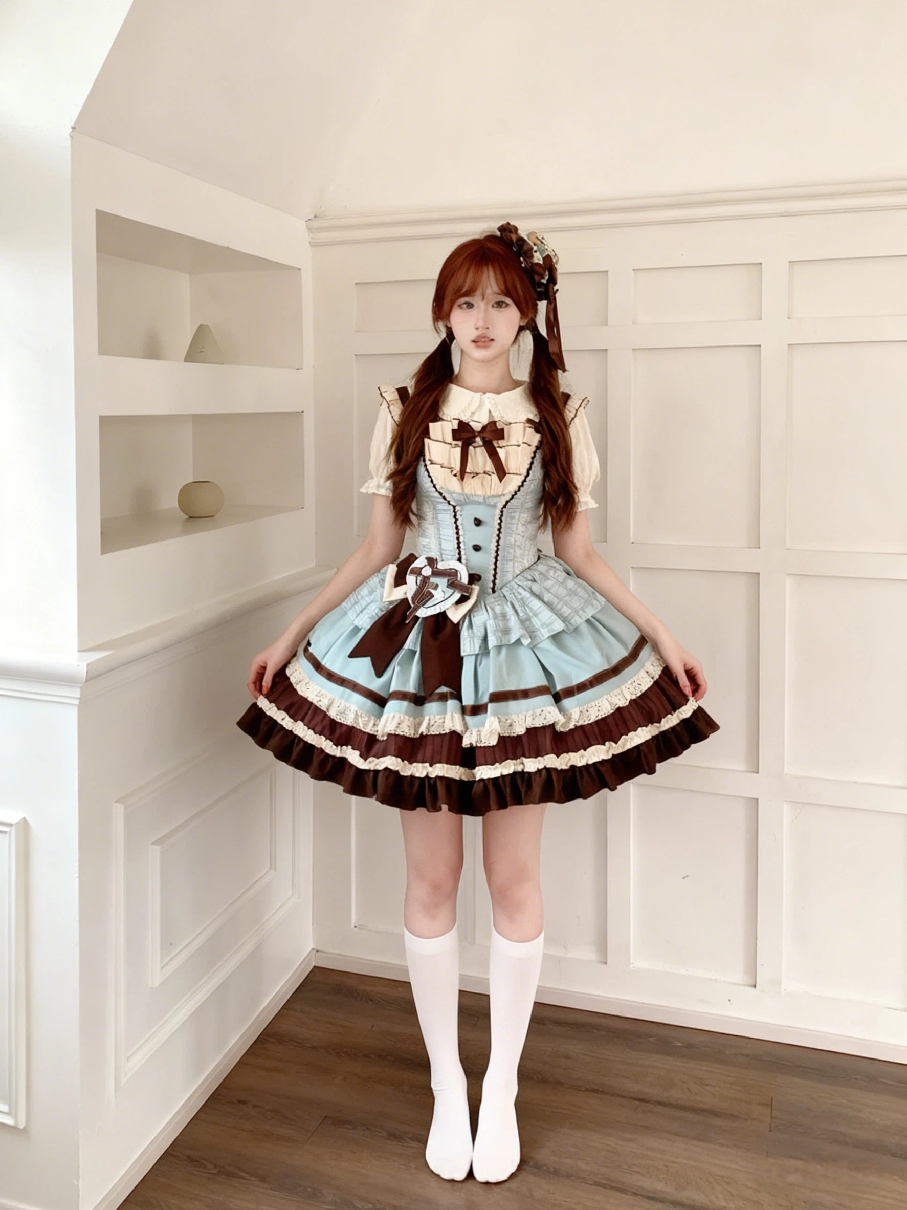 Sweet Lolita Mint Chocolate JSK Short Dress Set Plus Size with Short Long Sleeve