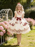 Sweet Lolita Strawberry Cream Ball Gown OP Luxury Tier Rococo Long Dress S-L