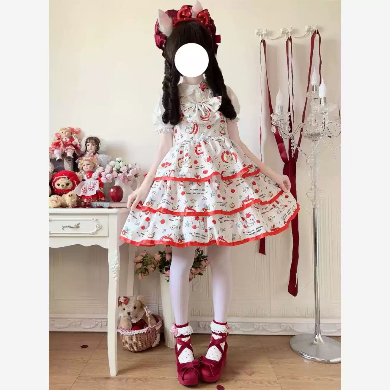 Sweet Lolita Strawberry Doll OP Dress Cute Printed Short-Sleeve Gown
