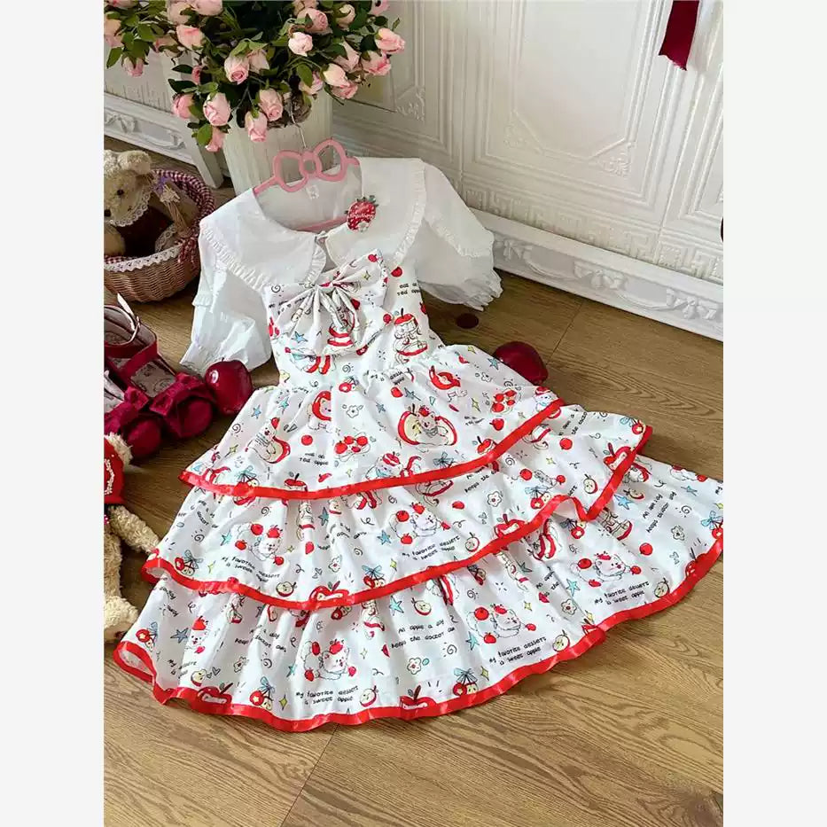 Sweet Lolita Strawberry Doll OP Dress Cute Printed Short-Sleeve Gown