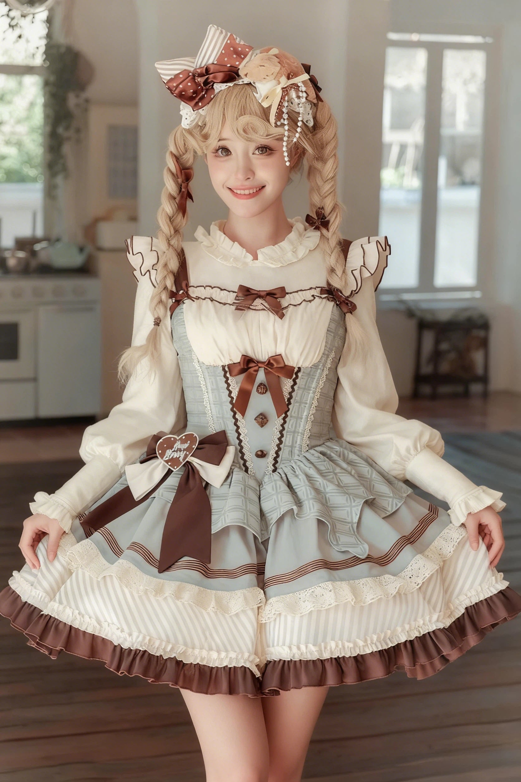 Sweet Lolita Chocolate Themed Cake Dress Brown Cream Ruffled Jumperskirt