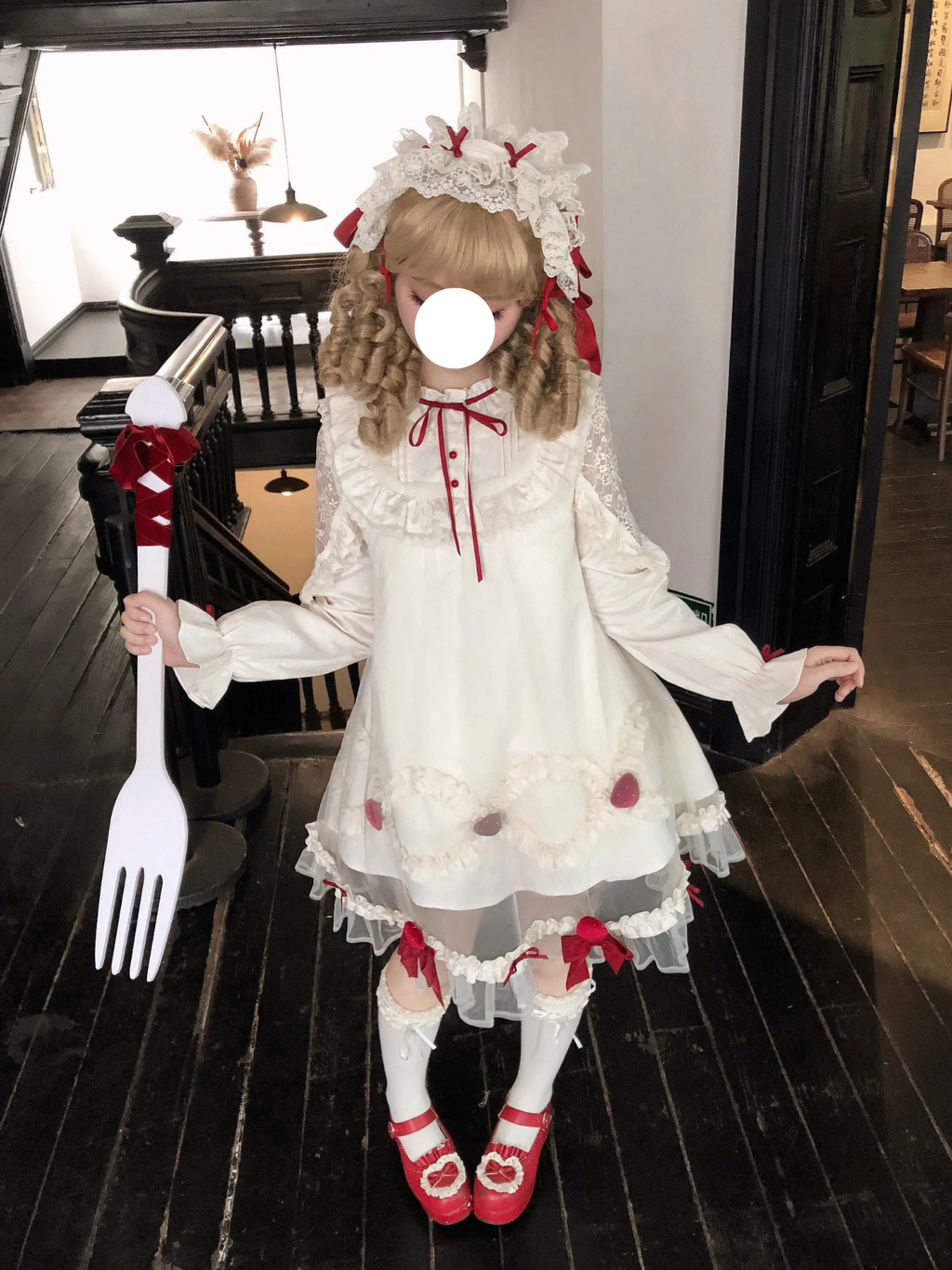 Sweet Lolita Strawberry Cream Cake OP Dress Doll-Style Long-Sleeve Gown