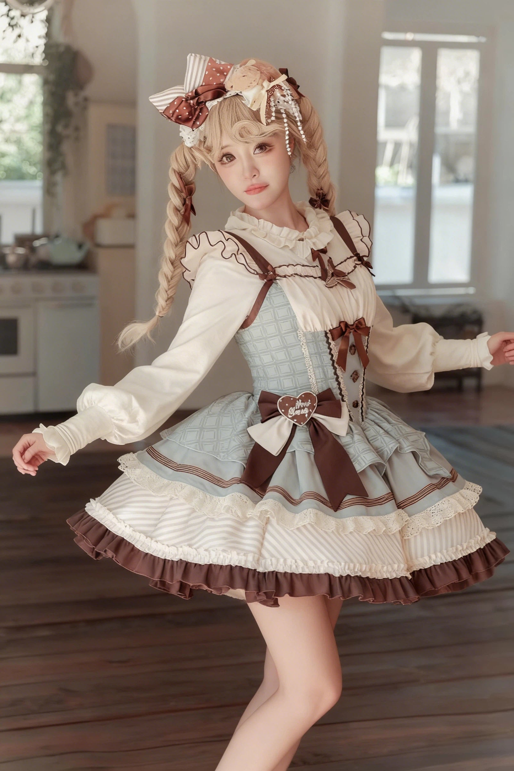 Sweet Lolita Chocolate Themed Cake Dress Brown Cream Ruffled Jumperskirt