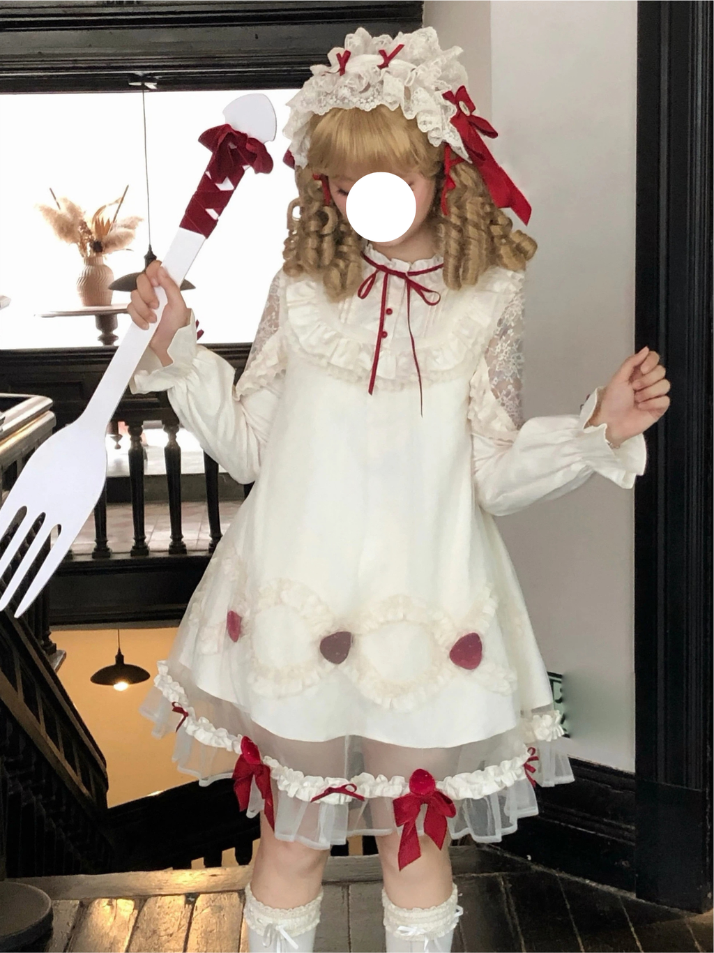 Sweet Lolita Strawberry Cream Cake OP Dress Doll-Style Long-Sleeve Gown