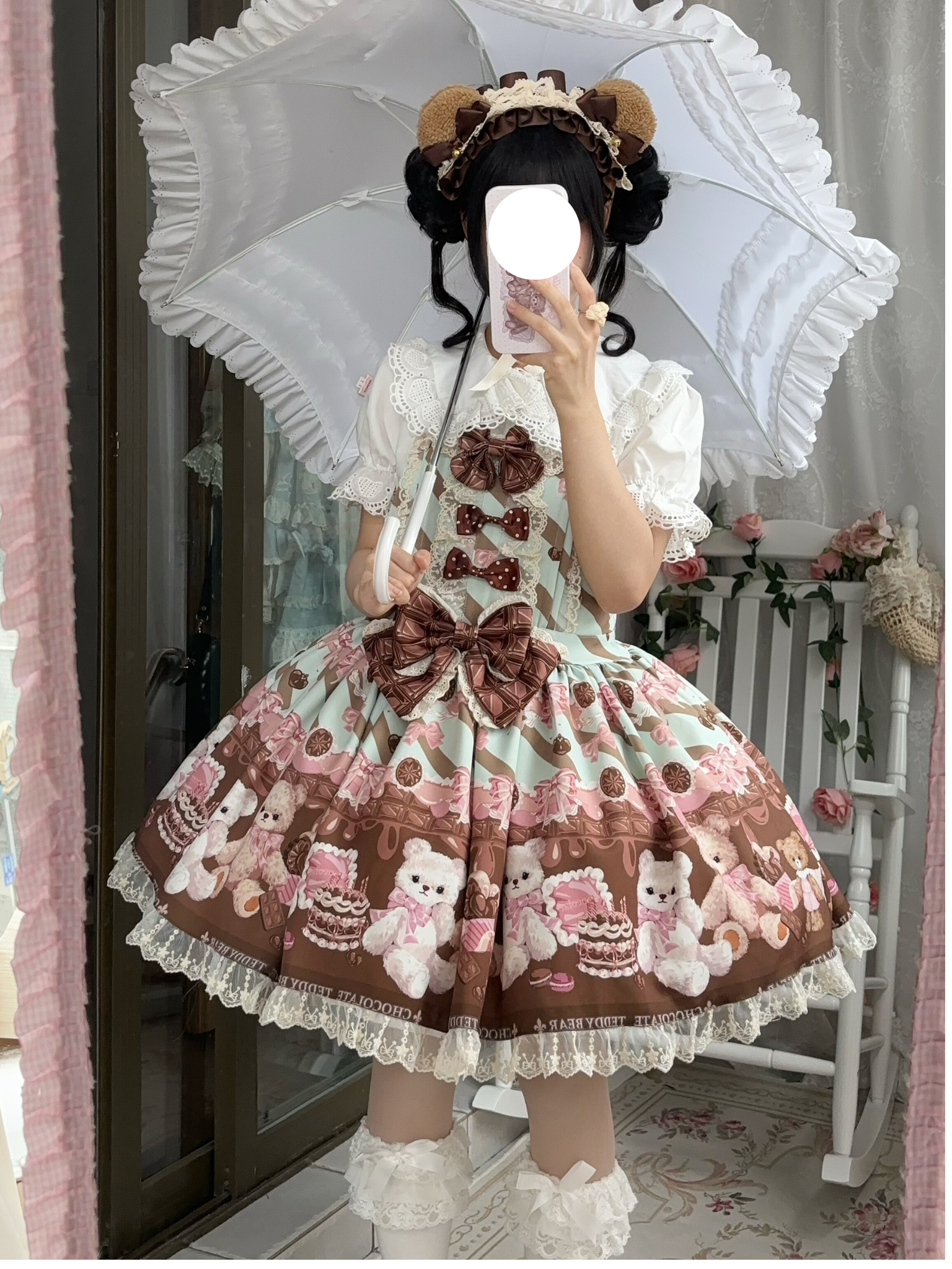 Sweet Lolita Teddy Bear Mint Green Plush Print Jumperskirt