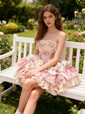 Sweet Lolita Rose Pink Cream Kawaii Princess Ball Gown for Tea Party