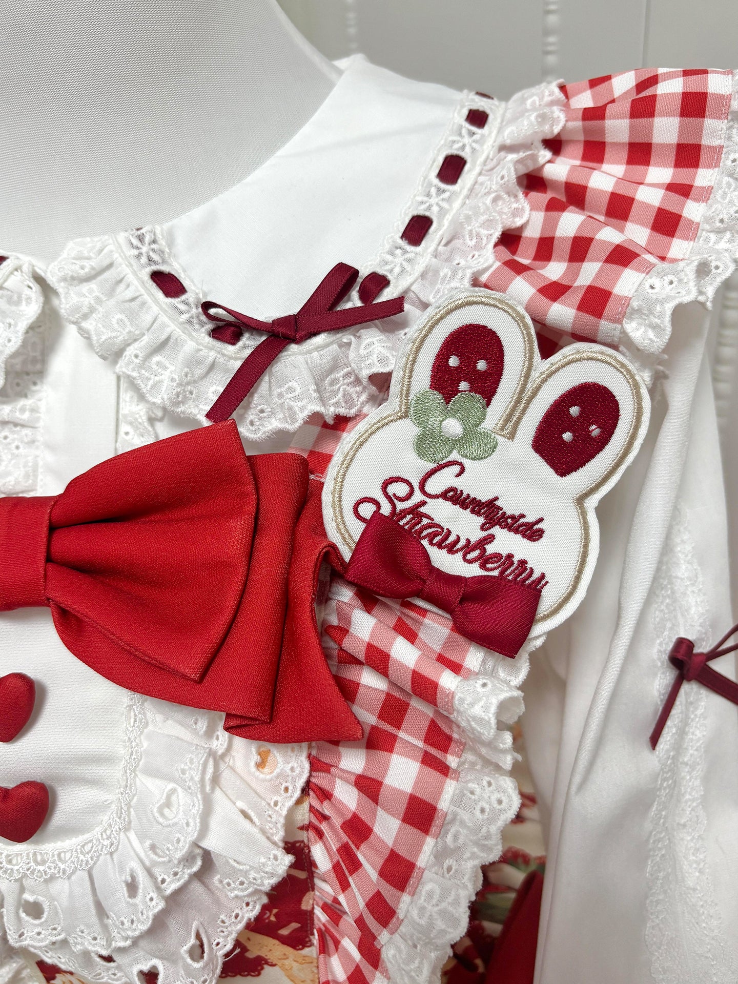 Sweet Lolita Strawberry Dessert Bunny JSK Dress with Ruffled for Tea Party